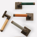 BEETHAM Solid Brass & Leather Lever Door Handles - Square Rose - meraki.