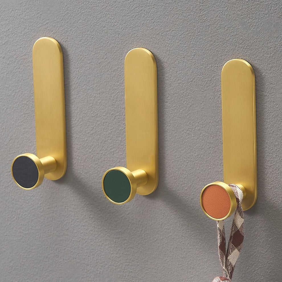 BEETHAM Solid Brass & Leather Wall Hooks - meraki.