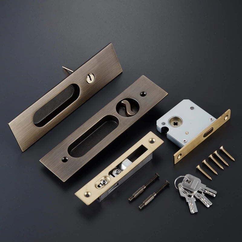 BOR Solid Brass Flush Sliding Door Handle & Lock - meraki.