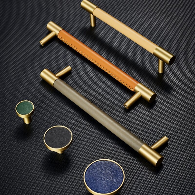 BEETHAM Solid Brass & Leather Furniture Handles