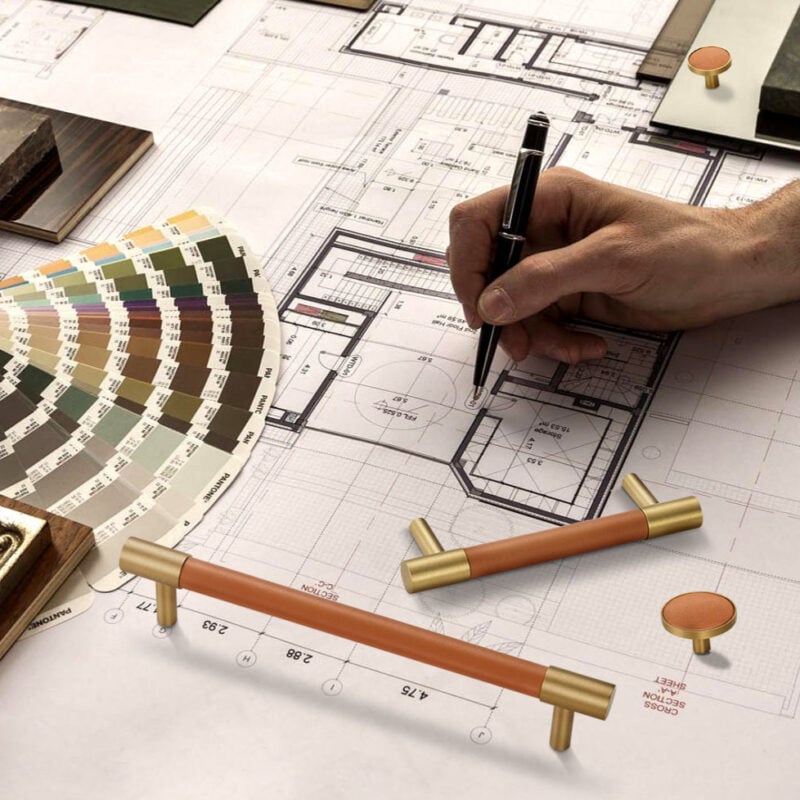 BEETHAM Solid Brass & Leather Furniture Handles