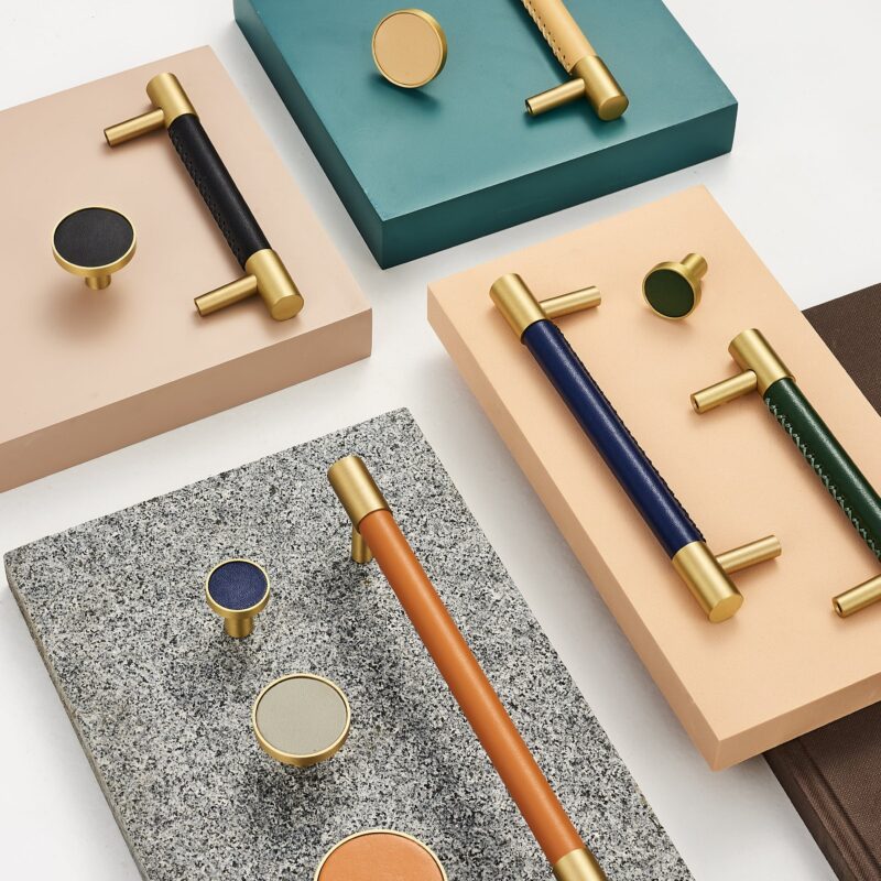 BEETHAM Solid Brass & Leather Furniture Handles