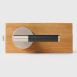 BEETHAM Solid Brass & Leather Lever Door Handles in Satin Nickel