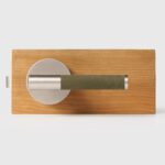 BEETHAM Solid Brass & Leather Lever Door Handles in Satin Nickel