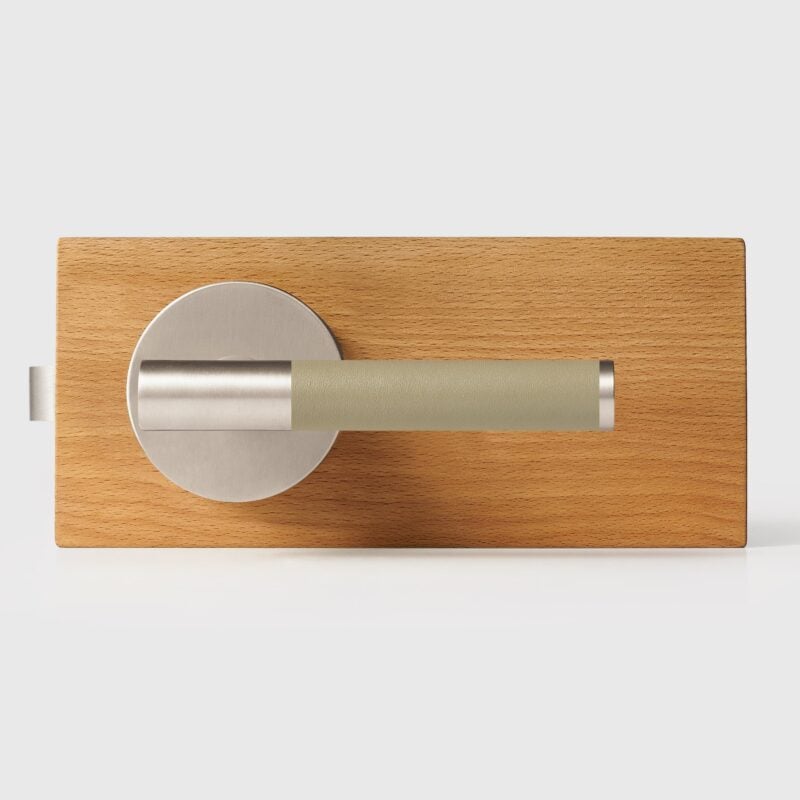BEETHAM Solid Brass & Leather Lever Door Handles in Satin Nickel