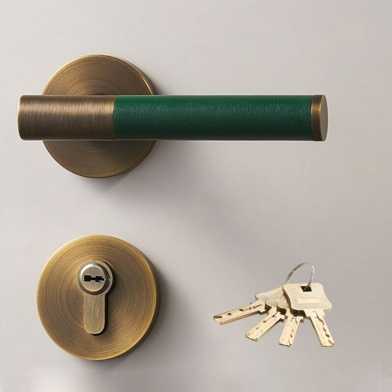 BEETHAM Solid Brass & Leather Lever Door Handles in Antique Brass