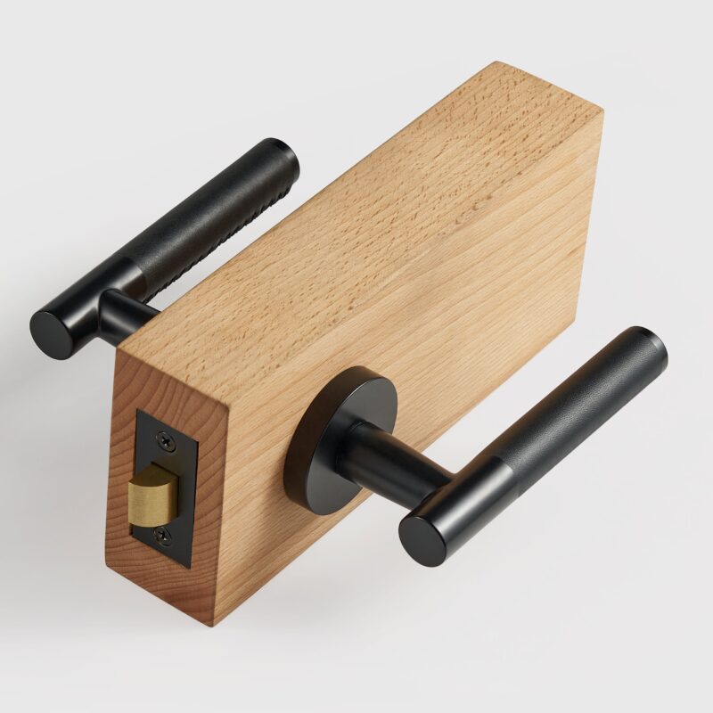 BEETHAM Solid Brass & Leather Lever Door Handles in Matte Black