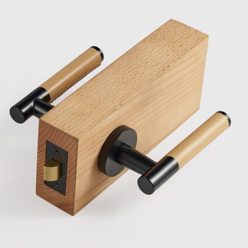 BEETHAM Solid Brass & Leather Lever Door Handles in Matte Black