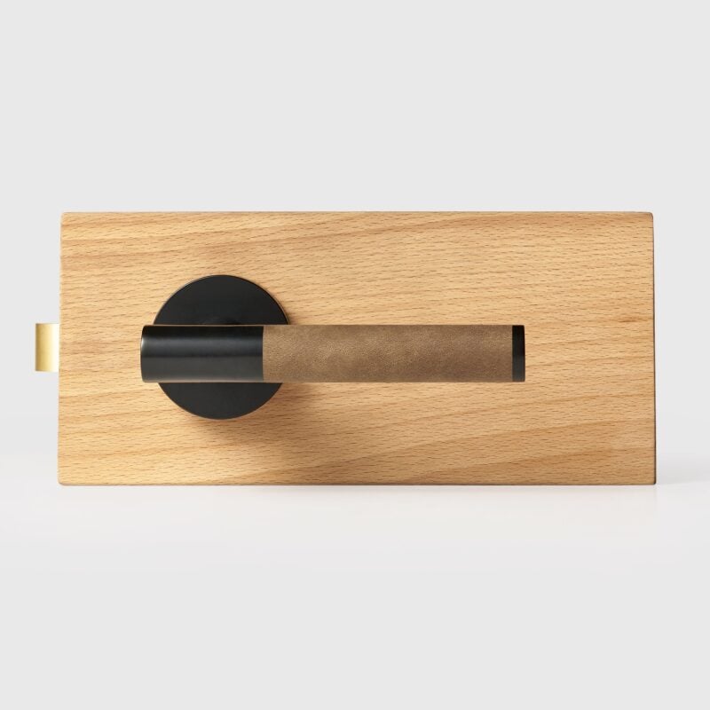 BEETHAM Solid Brass & Leather Lever Door Handles in Matte Black