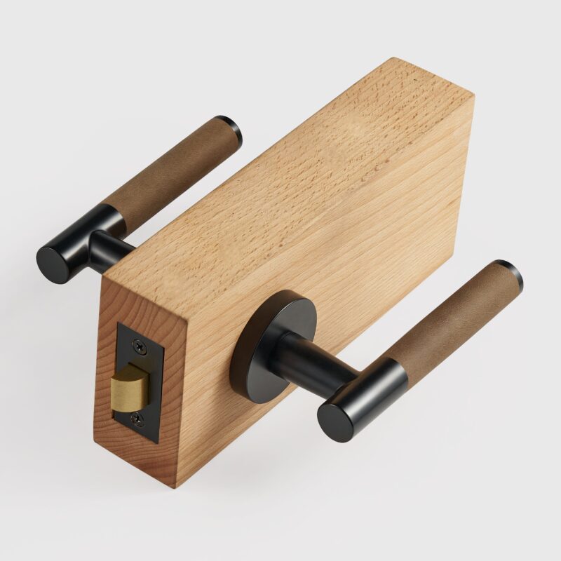 BEETHAM Solid Brass & Leather Lever Door Handles in Matte Black