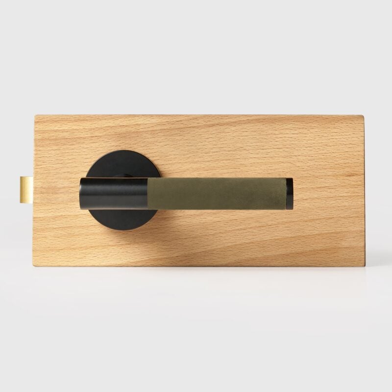 BEETHAM Solid Brass & Leather Lever Door Handles in Matte Black