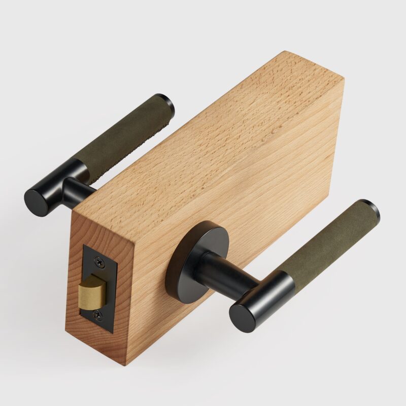 BEETHAM Solid Brass & Leather Lever Door Handles in Matte Black