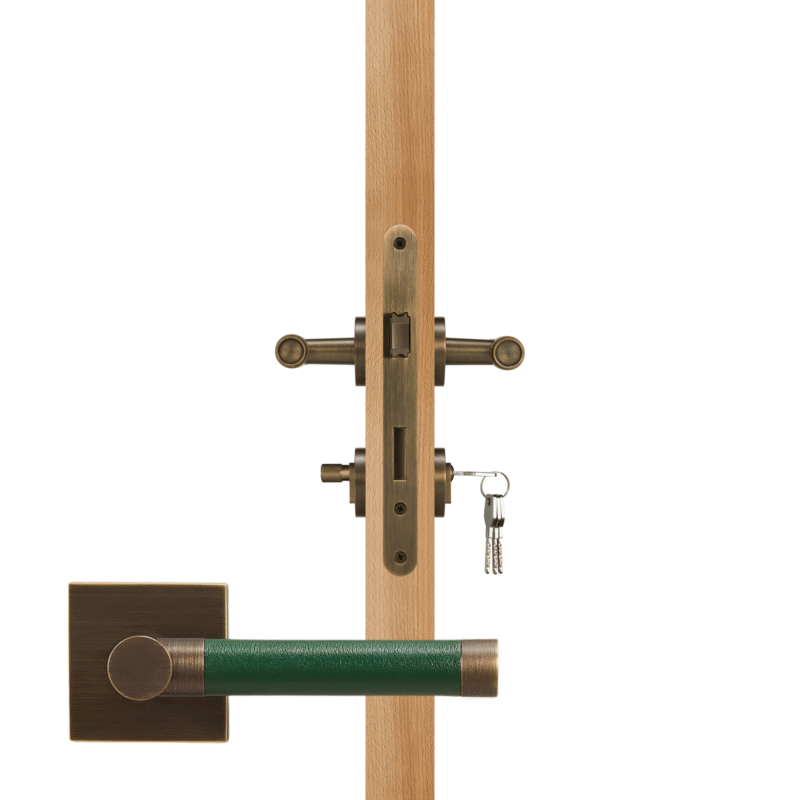 BEETHAM Messing & Lederen deurkrukken - carré-rozet