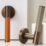BEETHAM Solid Brass & Leather Lever Door Handles in Antique Brass
