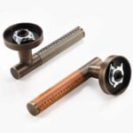 BEETHAM Solid Brass & Leather Lever Door Handles in Antique Brass