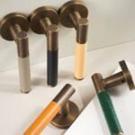 BEETHAM Solid Brass & Leather Lever Door Handles in Antique Brass