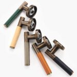 BEETHAM Solid Brass & Leather Lever Door Handles in Antique Brass