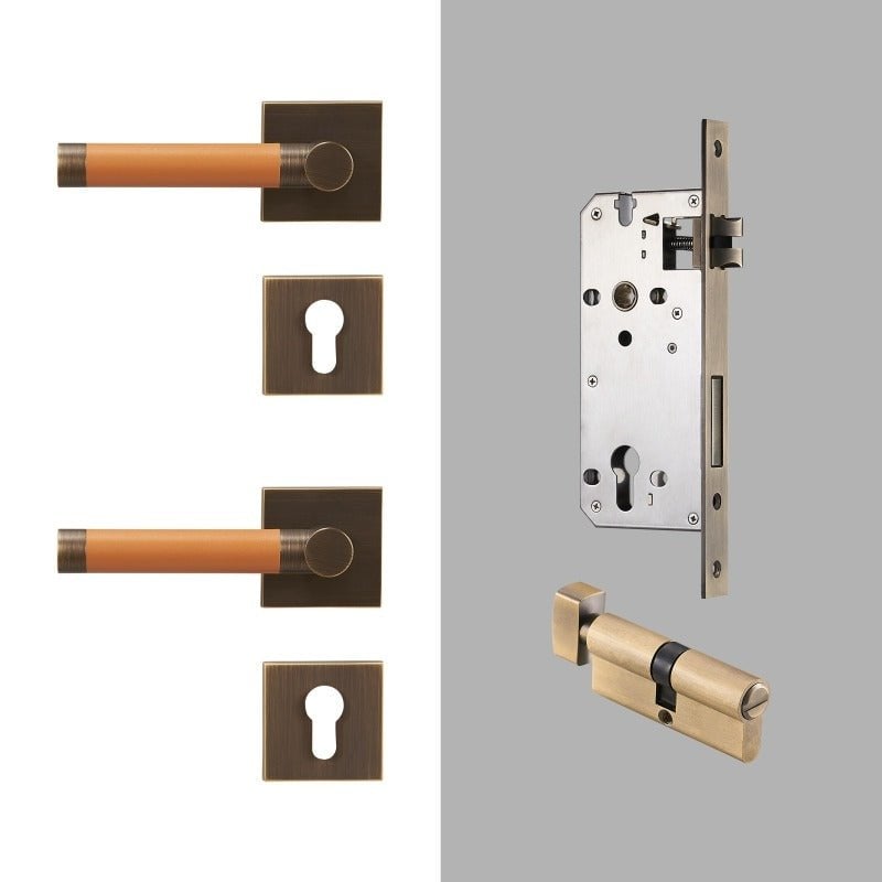 BEETHAM Messing & Lederen deurkrukken - carré-rozet