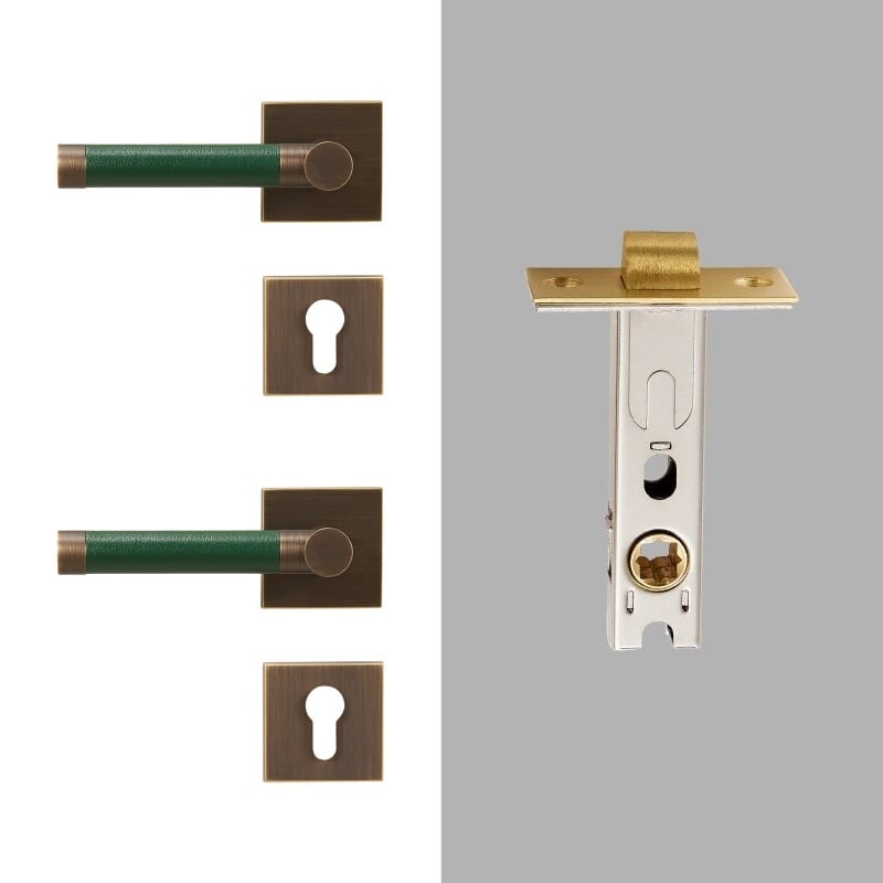 BEETHAM Messing & Lederen deurkrukken - carré-rozet