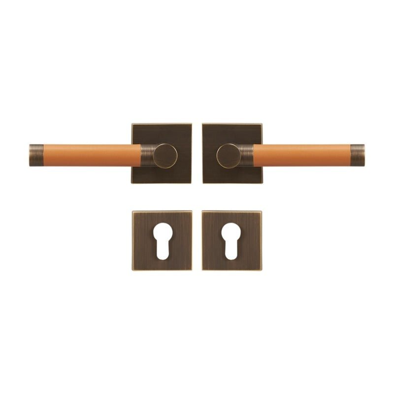 BEETHAM Messing & Lederen deurkrukken - carré-rozet