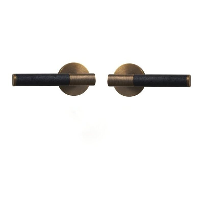 BEETHAM Solid Brass & Leather Lever Door Handles in Antique Brass