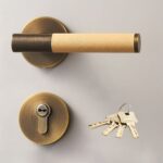 BEETHAM Solid Brass & Leather Lever Door Handles in Antique Brass