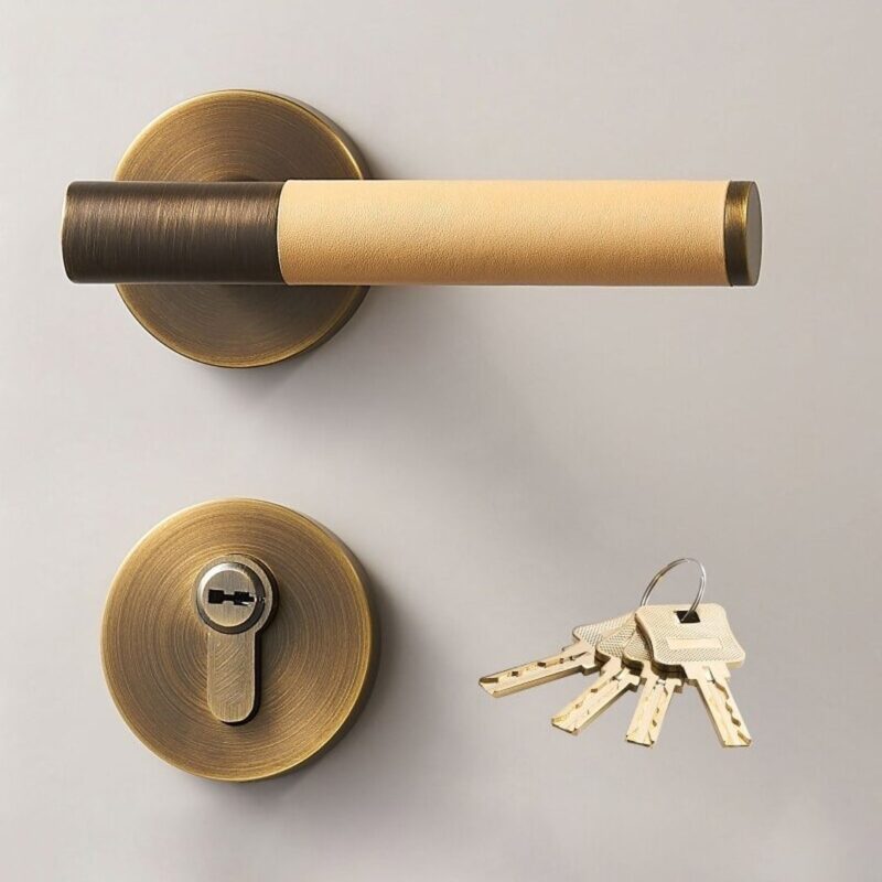 BEETHAM Solid Brass & Leather Lever Door Handles in Antique Brass