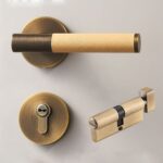 BEETHAM Solid Brass & Leather Lever Door Handles in Antique Brass