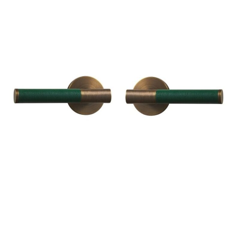 BEETHAM Solid Brass & Leather Lever Door Handles in Antique Brass