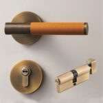 BEETHAM Solid Brass & Leather Lever Door Handles in Antique Brass