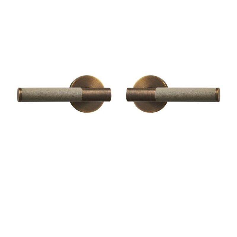 BEETHAM Solid Brass & Leather Lever Door Handles in Antique Brass