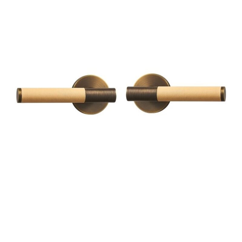 BEETHAM Solid Brass & Leather Lever Door Handles in Antique Brass
