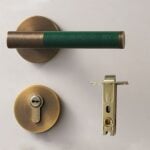 BEETHAM Solid Brass & Leather Lever Door Handles in Antique Brass