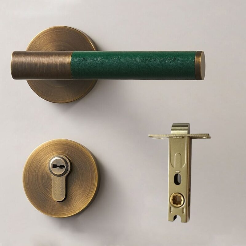 BEETHAM Solid Brass & Leather Lever Door Handles in Antique Brass