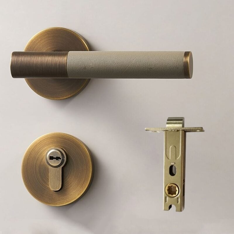 BEETHAM Solid Brass & Leather Lever Door Handles in Antique Brass