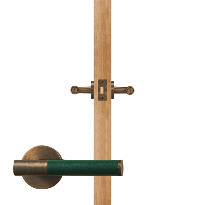 BEETHAM Solid Brass & Leather Lever Door Handles in Antique Brass