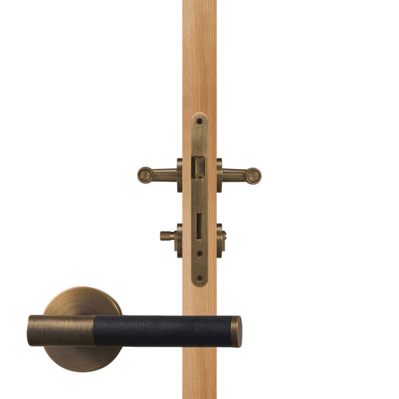 BEETHAM Solid Brass & Leather Lever Door Handles in Antique Brass