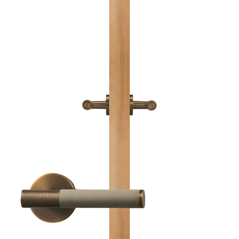 BEETHAM Solid Brass & Leather Lever Door Handles in Antique Brass