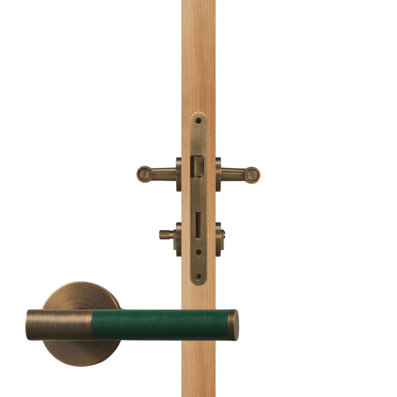 BEETHAM Solid Brass & Leather Lever Door Handles in Antique Brass