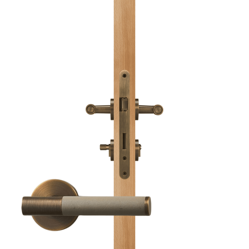 BEETHAM Solid Brass & Leather Lever Door Handles in Antique Brass