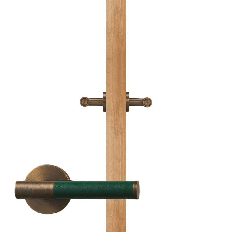 BEETHAM Solid Brass & Leather Lever Door Handles in Antique Brass