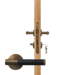 BEETHAM Solid Brass & Leather Lever Door Handles in Antique Brass