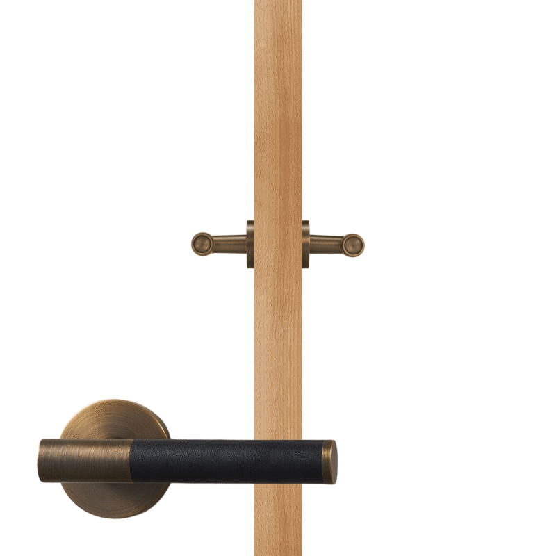 BEETHAM Solid Brass & Leather Lever Door Handles in Antique Brass