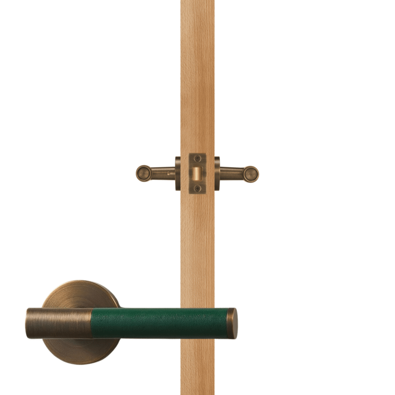 BEETHAM Solid Brass & Leather Lever Door Handles in Antique Brass