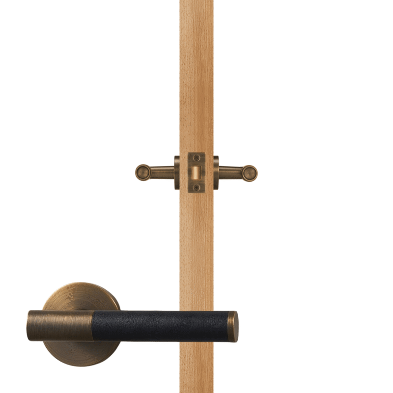 BEETHAM Solid Brass & Leather Lever Door Handles in Antique Brass