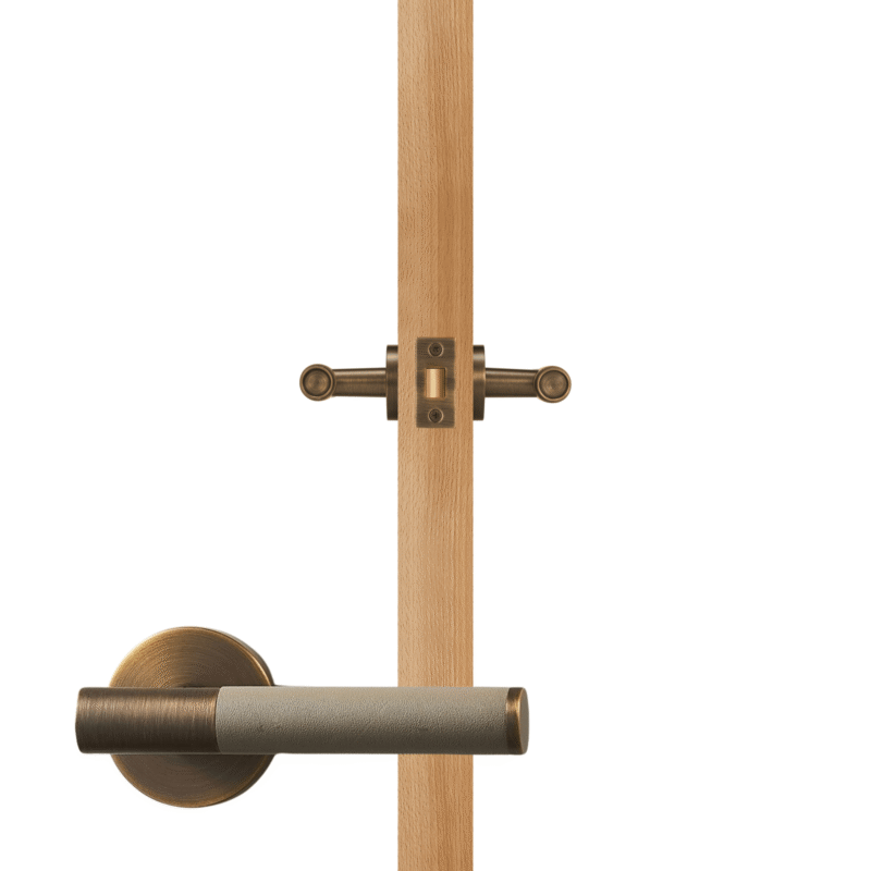 BEETHAM Solid Brass & Leather Lever Door Handles in Antique Brass