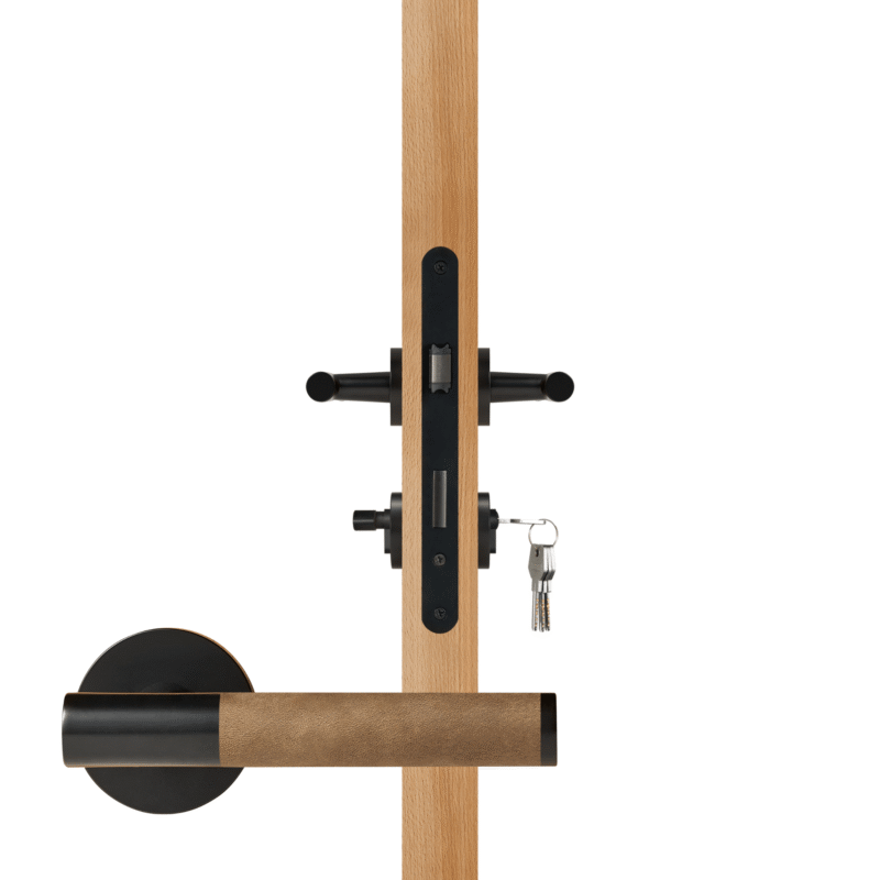 BEETHAM Solid Brass & Leather Lever Door Handles in Matte Black