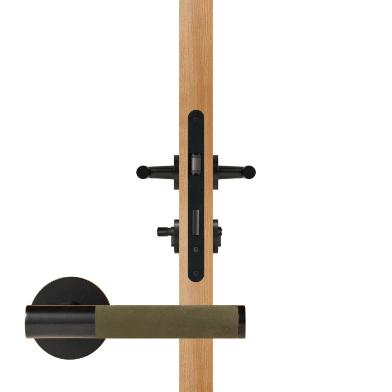 BEETHAM Solid Brass & Leather Lever Door Handles in Matte Black