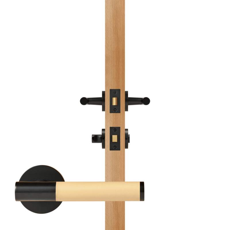 BEETHAM Solid Brass & Leather Lever Door Handles in Matte Black