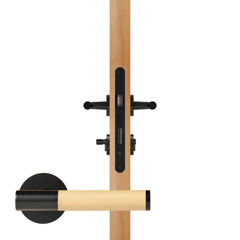 BEETHAM Solid Brass & Leather Lever Door Handles in Matte Black